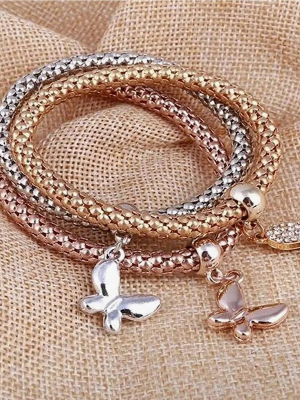 Anthropologie Rose Gold, Gold & Silver Butterfly Charm Bracelet Set